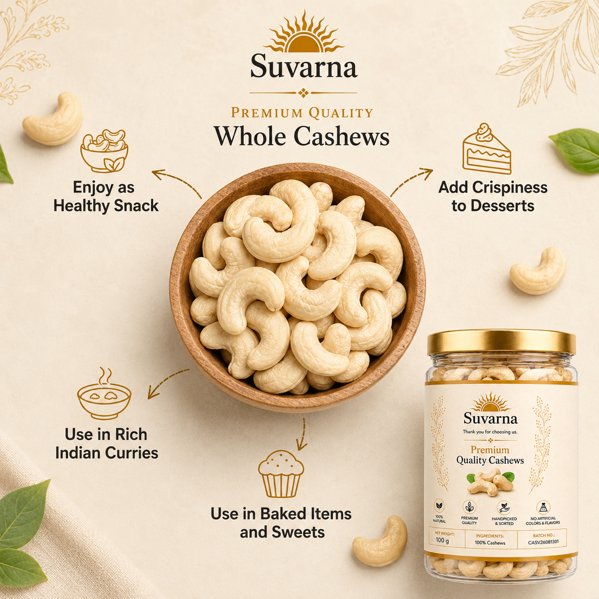 Suvarna Premium Almonds & Cashews Combo – 100g + 100g